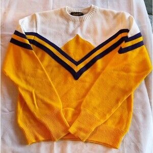 Dehen Knitting Co Vintage 1980s Cheerleading Sweater Gold Purple Size Large